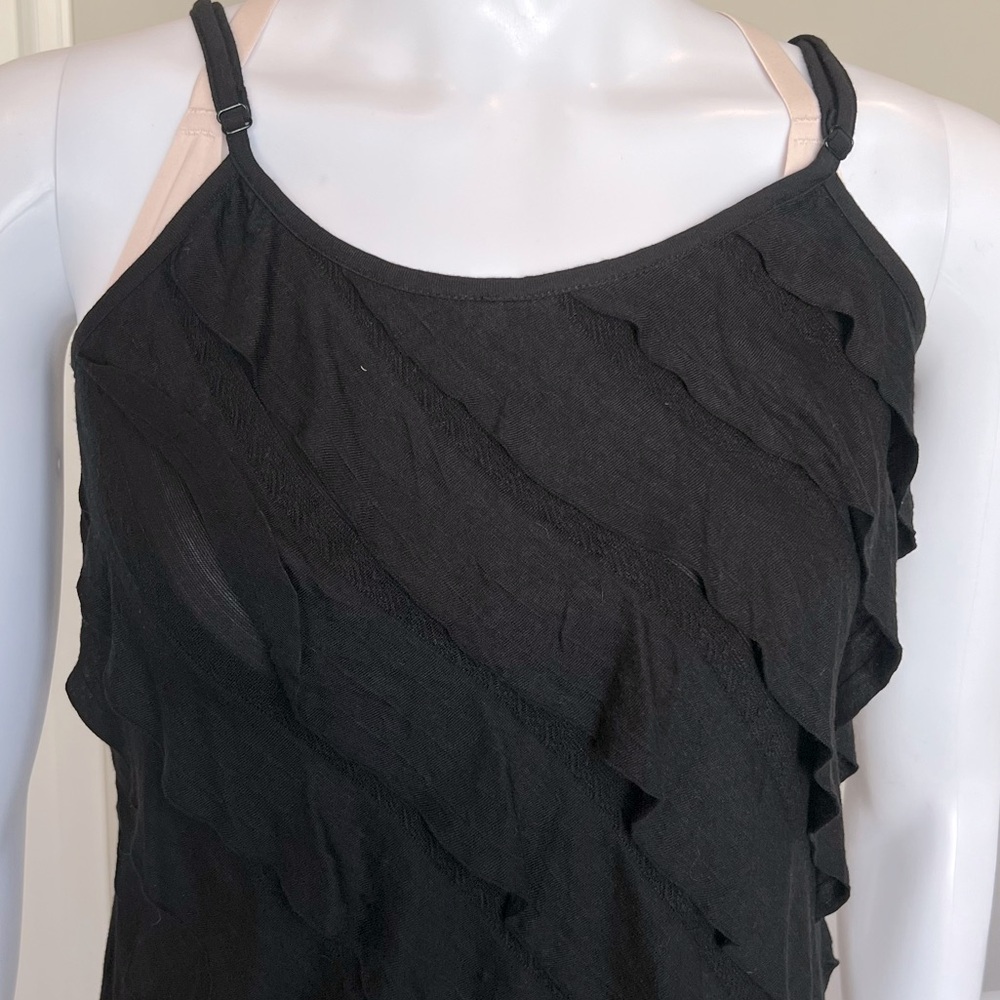Black Diagonal Ruffle Spaghetti Tank - Picture 4 of 8